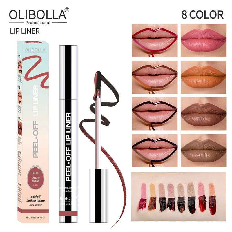 Lip Liner Waterproof Peel off Tattoo Lip Gloss Waterproof Long Lasting Matte Lip Tint Brown Contour Tear-Off Lips Stain Cosmetic