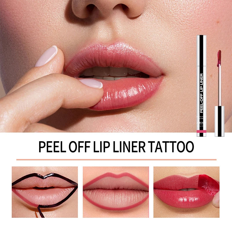 Lip Liner Waterproof Peel off Tattoo Lip Gloss Waterproof Long Lasting Matte Lip Tint Brown Contour Tear-Off Lips Stain Cosmetic