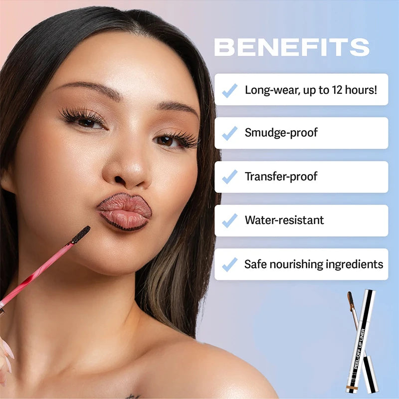 Lip Liner Waterproof Peel off Tattoo Lip Gloss Waterproof Long Lasting Matte Lip Tint Brown Contour Tear-Off Lips Stain Cosmetic