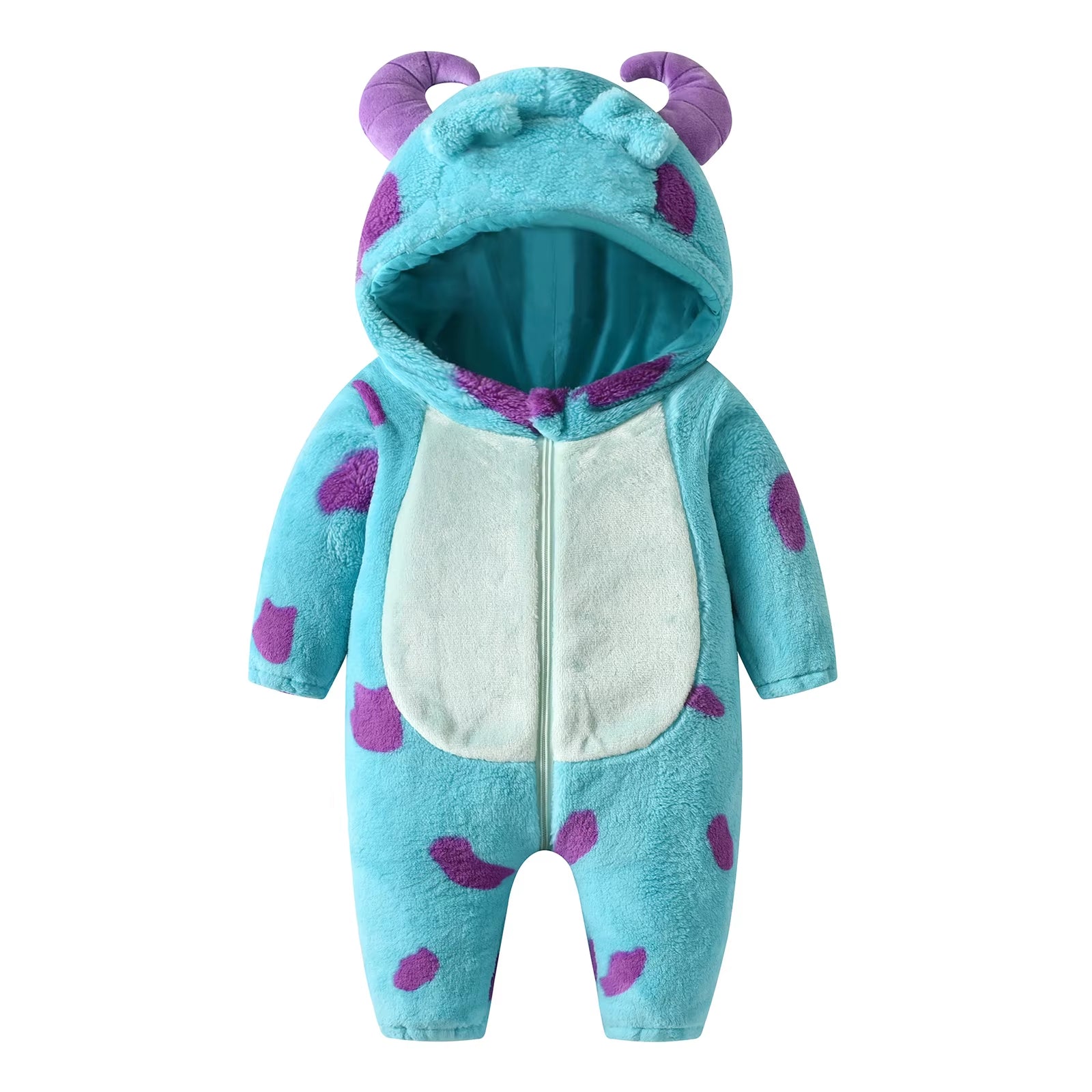 Infant Fleece Jumpsuit Cartoon Animal Horn Hooded Warm Thicken Winter Rompers Outwear Snowsuit for Baby Girls and Boys